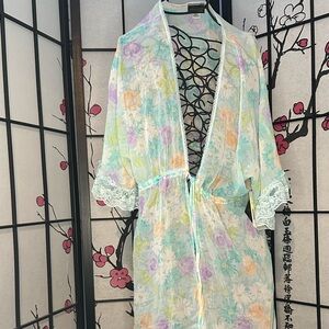 Seductive wear Floral Lace Trim Robe - Multicolor
